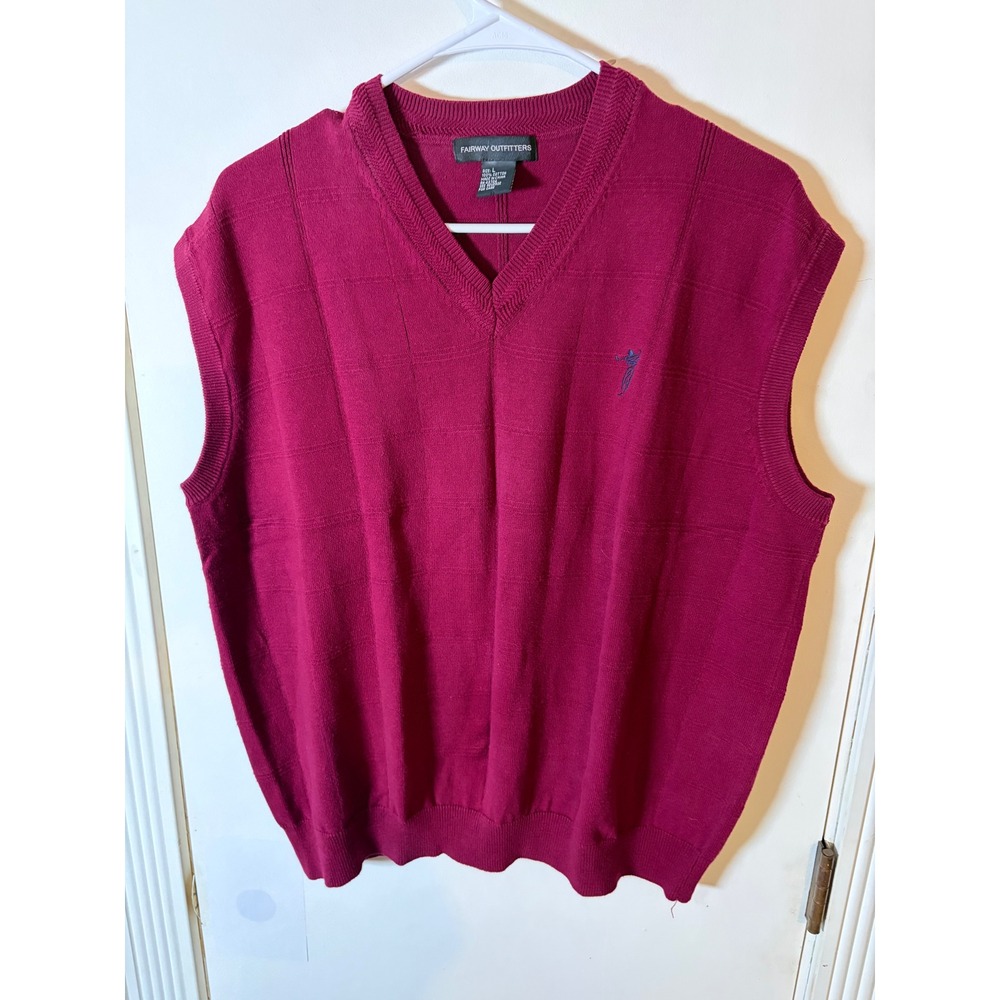 Fairway Outfitters Mens Burgundy Cotton V-Neck Golf Sweater Vest Large Maroon